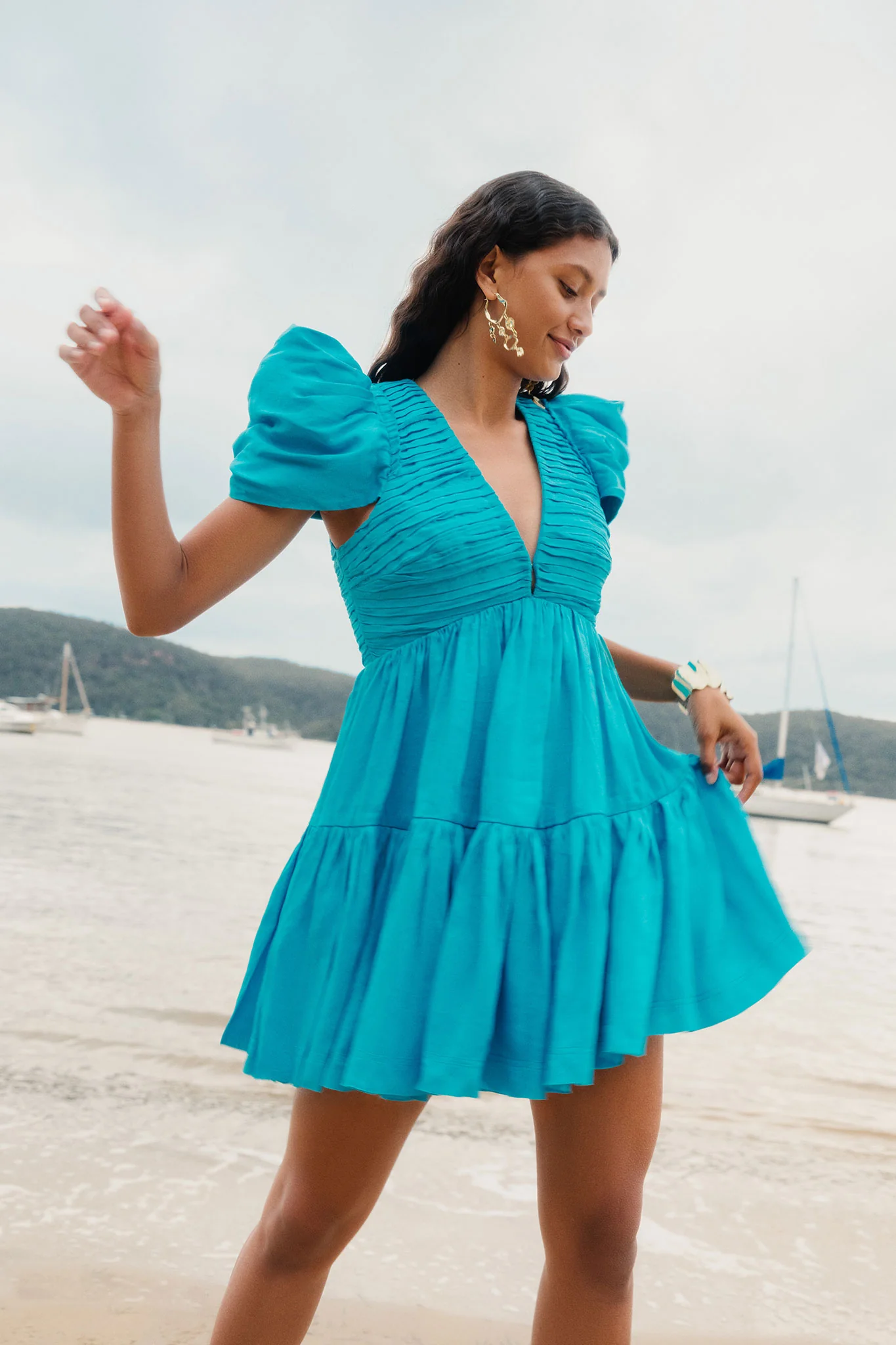 aje blue mini dress Aje Clara Tie Back Mini Dress In Colour Azure Blue Size 4