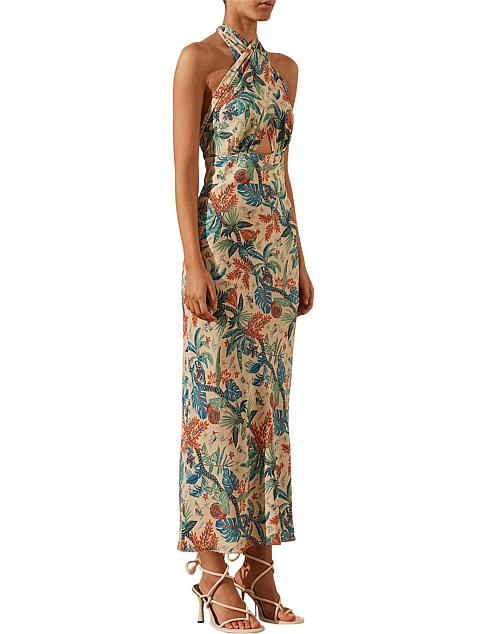 Shona Joy Malia Silk Cross Front Halter Bias Midi Dress Photo