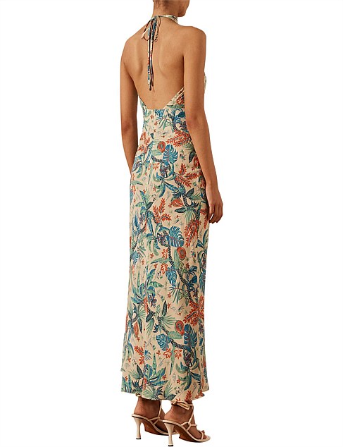 Shona Joy Malia Silk Cross Front Halter Bias Midi Dress Photo