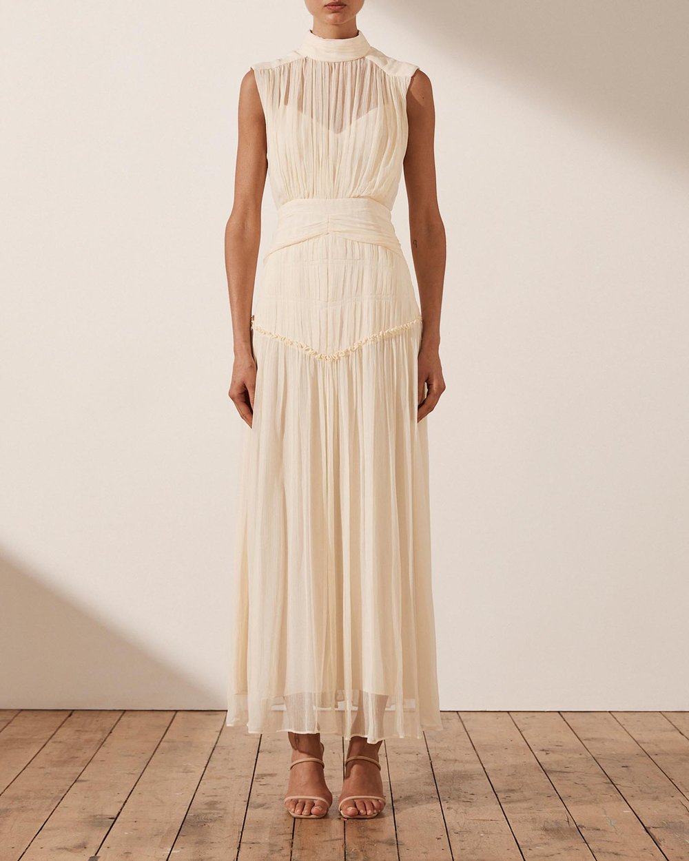 shona joy clemence chiffon high neck midi dress Shona Joy - Clemence High Neck Maxi Dress - Ivory