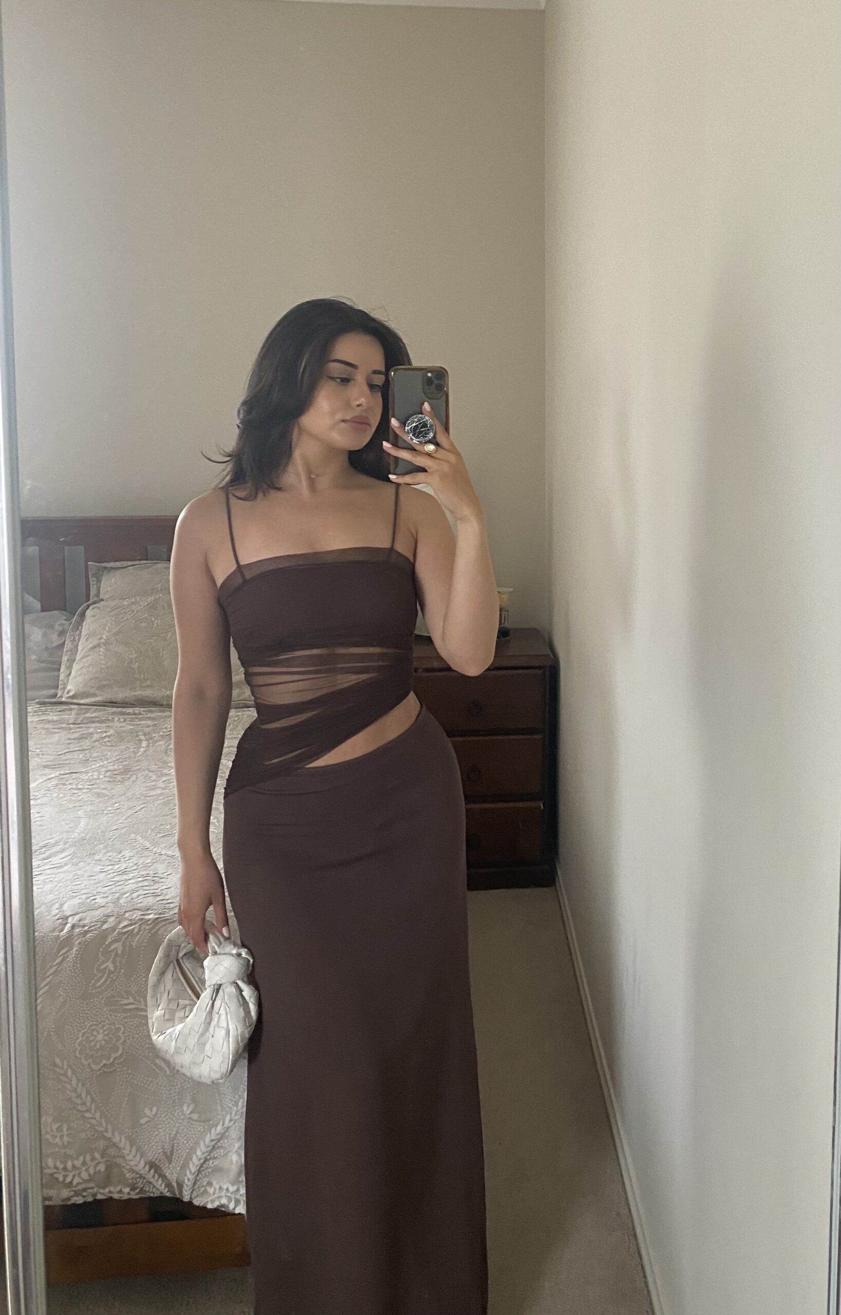 christopher esber contrast sheer panel dress NEW IN Christopher Esber Contrast Sheer Panel Maxi Dress in Brown || HIRE: $200 || In Size 6 Spotted on @stephmcgrath