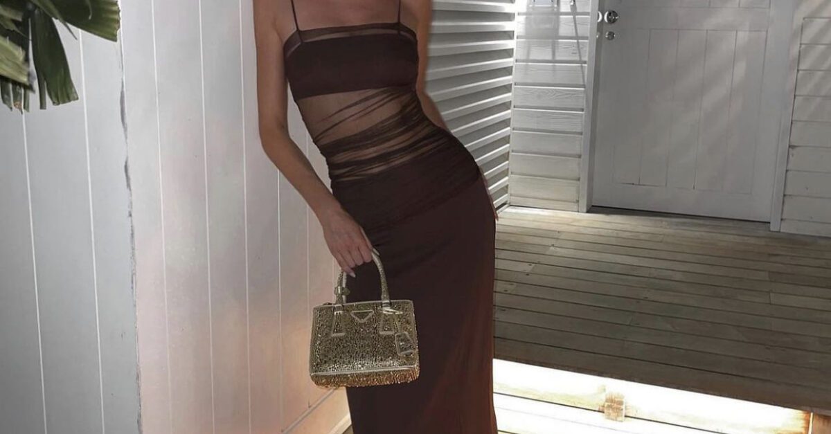 contrast sheer panel dress Christopher Esber Contrast Sheer Panel Dress in Walnut