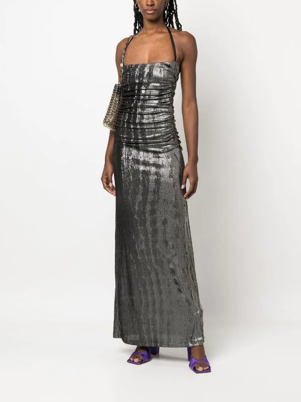 silver diesel dress Women's Hooded maxi dress in metallic jersey | Silver
