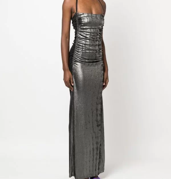 silver diesel dress Women's Hooded maxi dress in metallic jersey | Silver