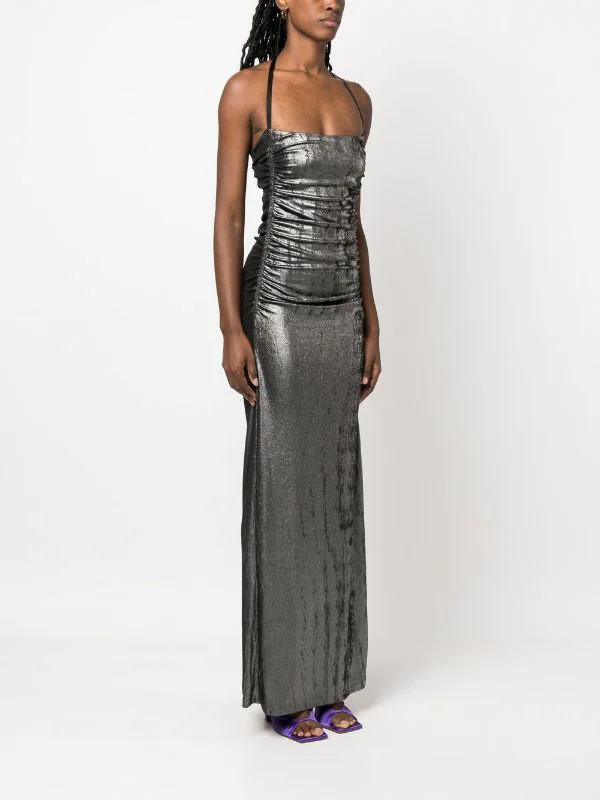 metallic diesel dress Women's Hooded maxi dress in metallic jersey | Silver