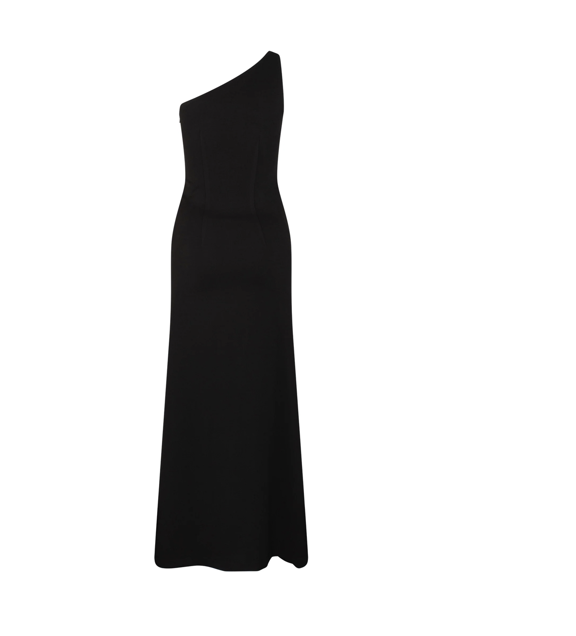 Black one shoulder midi dress for rent.