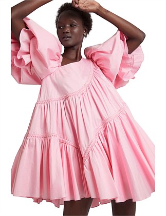575-CASABIANCA BRAIDED ASYMMETRIC PUFF SLEEVE MINI DRESS 1