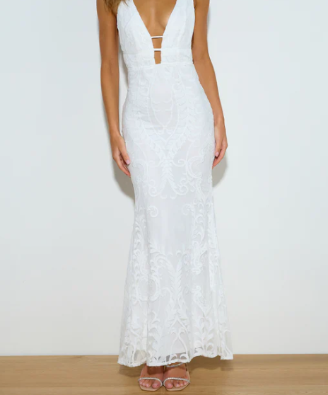 Ruby Sees white maxi dress with v neckline