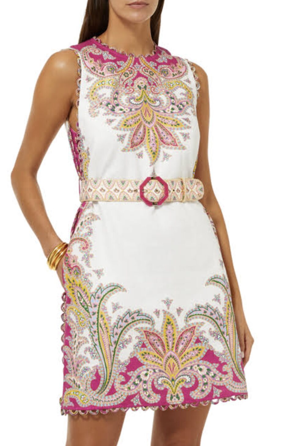 Zimmermann Teddy Scallop Shift Dress. White and pink floral mini shift dress for rent.