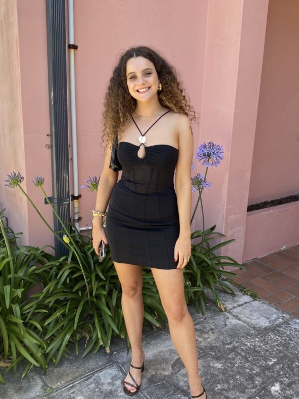 Viktoria and Woods Ariel Dress for hire. Black mini dress.