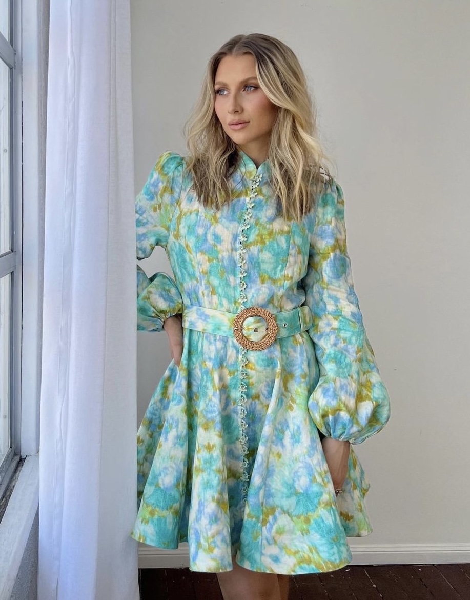 zimmermann blue and green dress High Tide Buttoned Mini – Rent a Dress allproduct