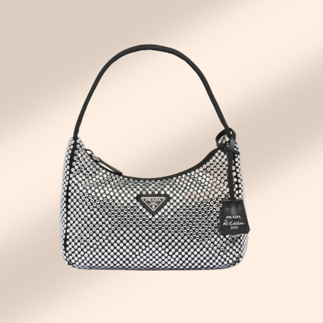 Prada Satin Mini Bag with Crystals for hire.