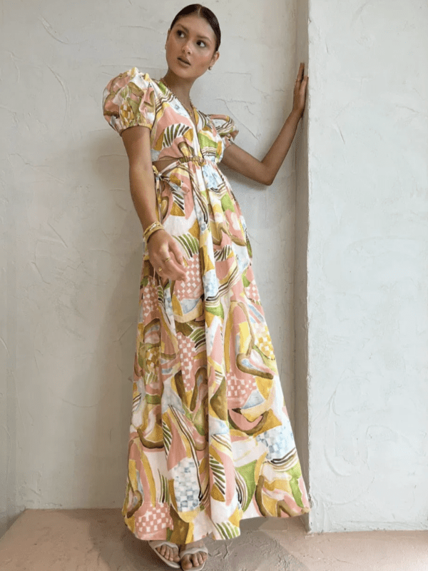 By Nicola Ahoy Plunge Maxi Dress for hire.