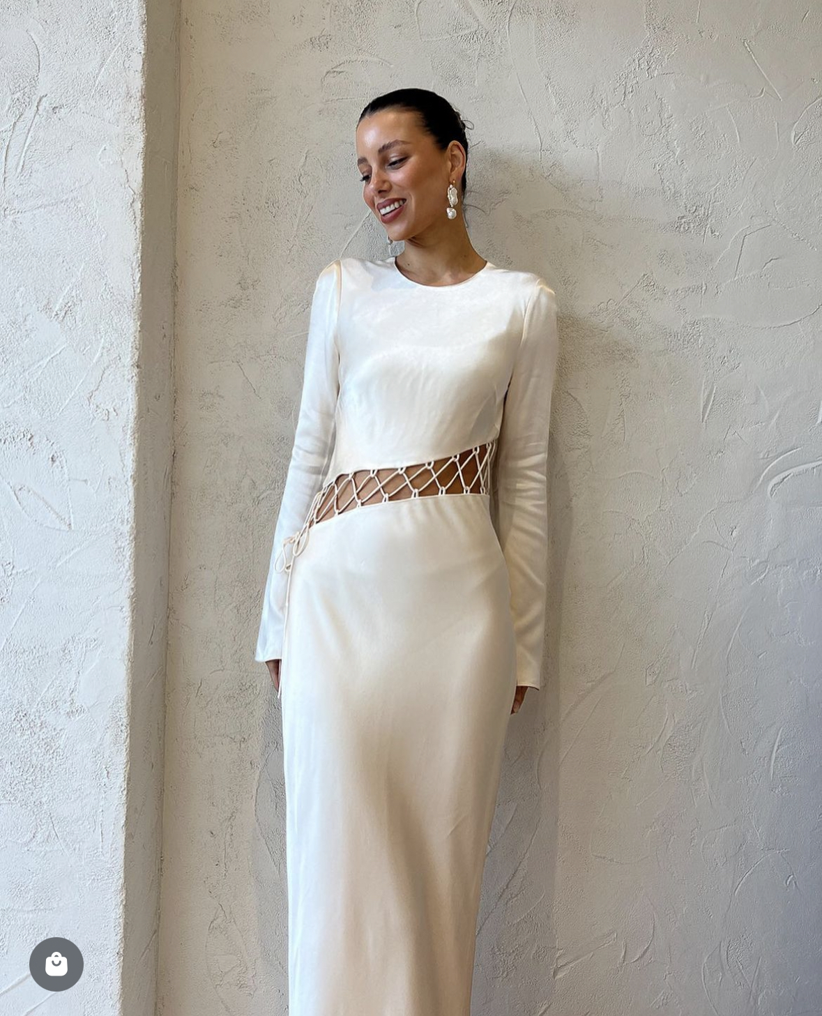 Shona Joy Arienzo Asymmetrical Lace Up Maxi Dress for hire.