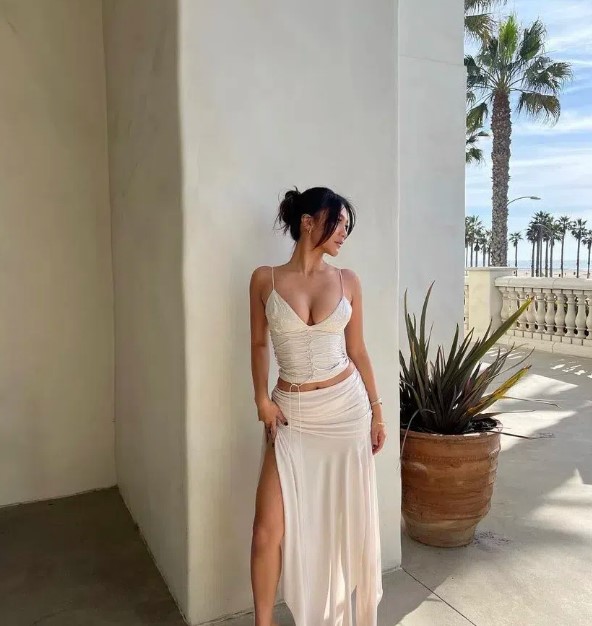 House of CB Antonella Vegan Leather Corset and Kaira Draped Midi Skirt for hire