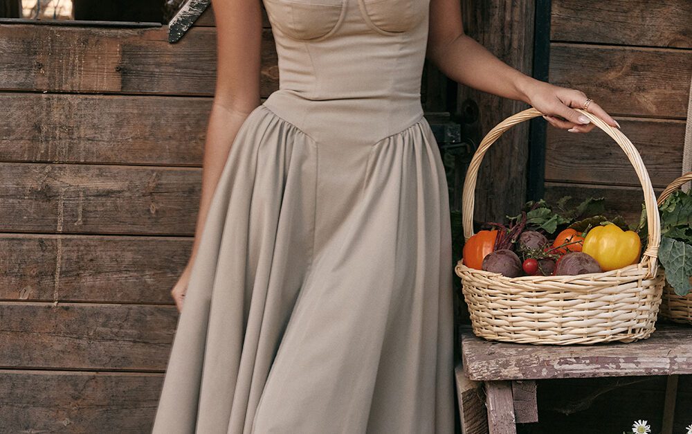 samaria taupe corset dress Samaria Taupe Corset Sun Dress