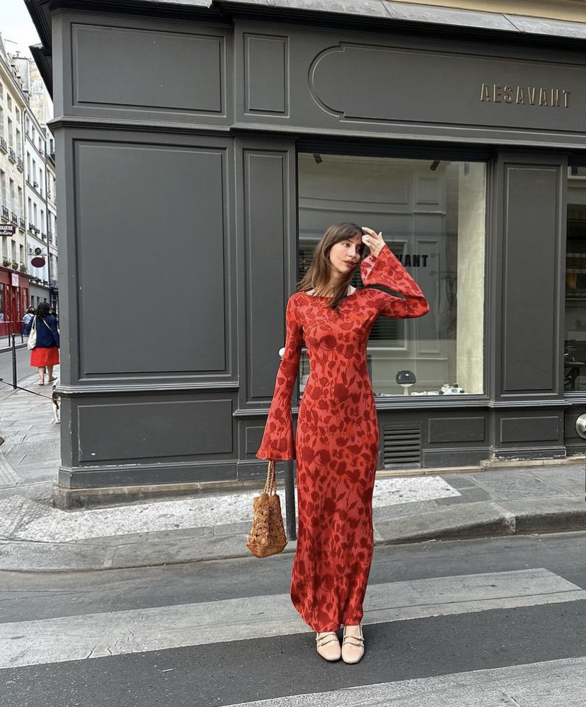 realisation par long sleeve red dress Réalisation Par The Gia Havana Print Long Sleeve Maxi Dress – Rent a Dress