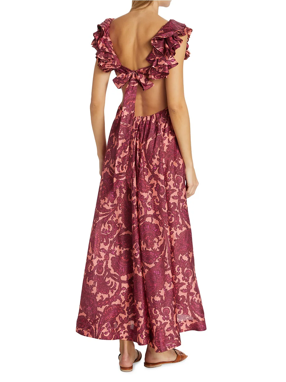 Zimmermann Tiggy Cutout Ruffled Silk Midi Dress Paisley-Print