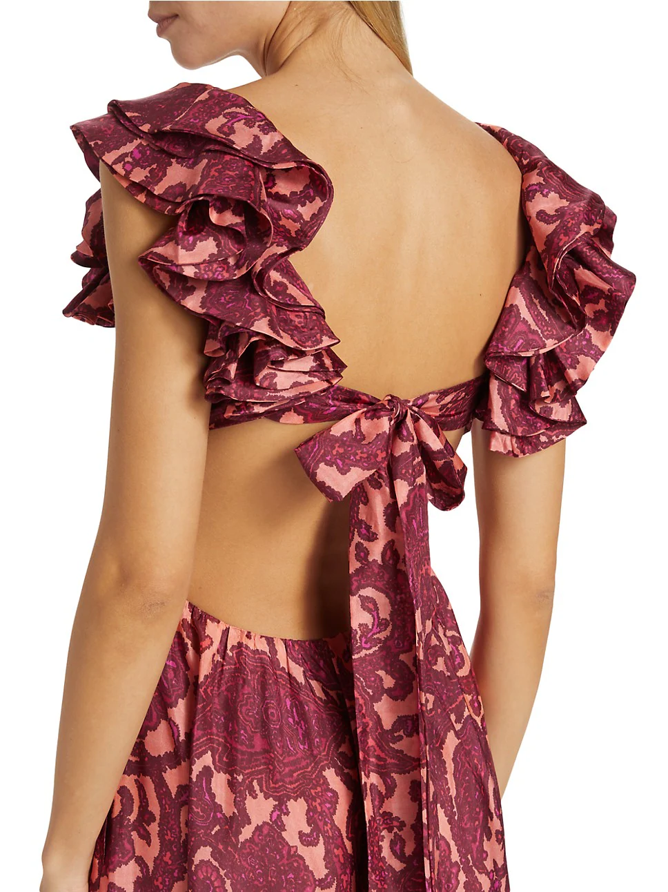 Zimmermann Tiggy Cutout Ruffled Silk Midi Dress Paisley-Print