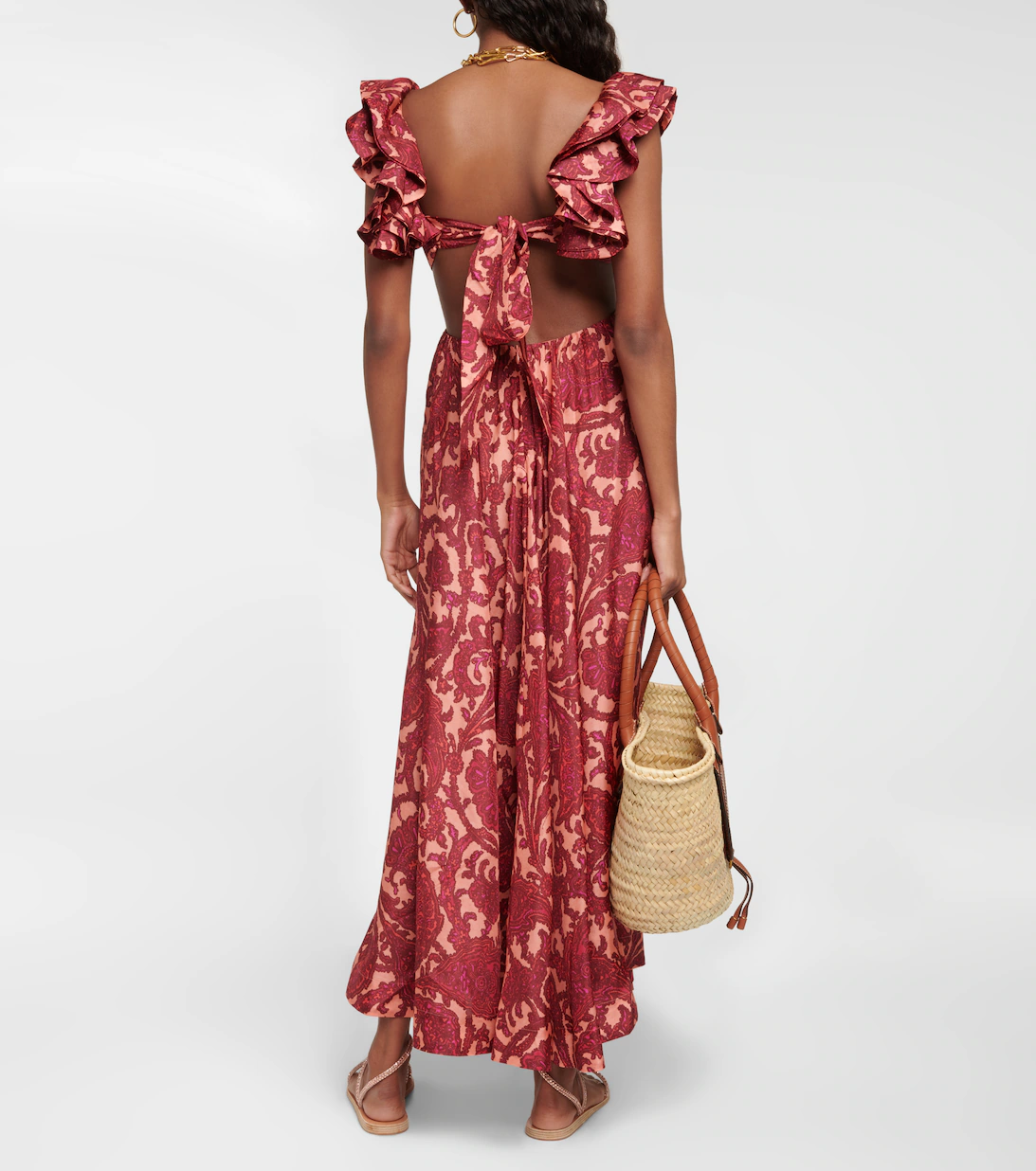 Zimmermann Tiggy Cutout Ruffled Silk Midi Dress Paisley-Print