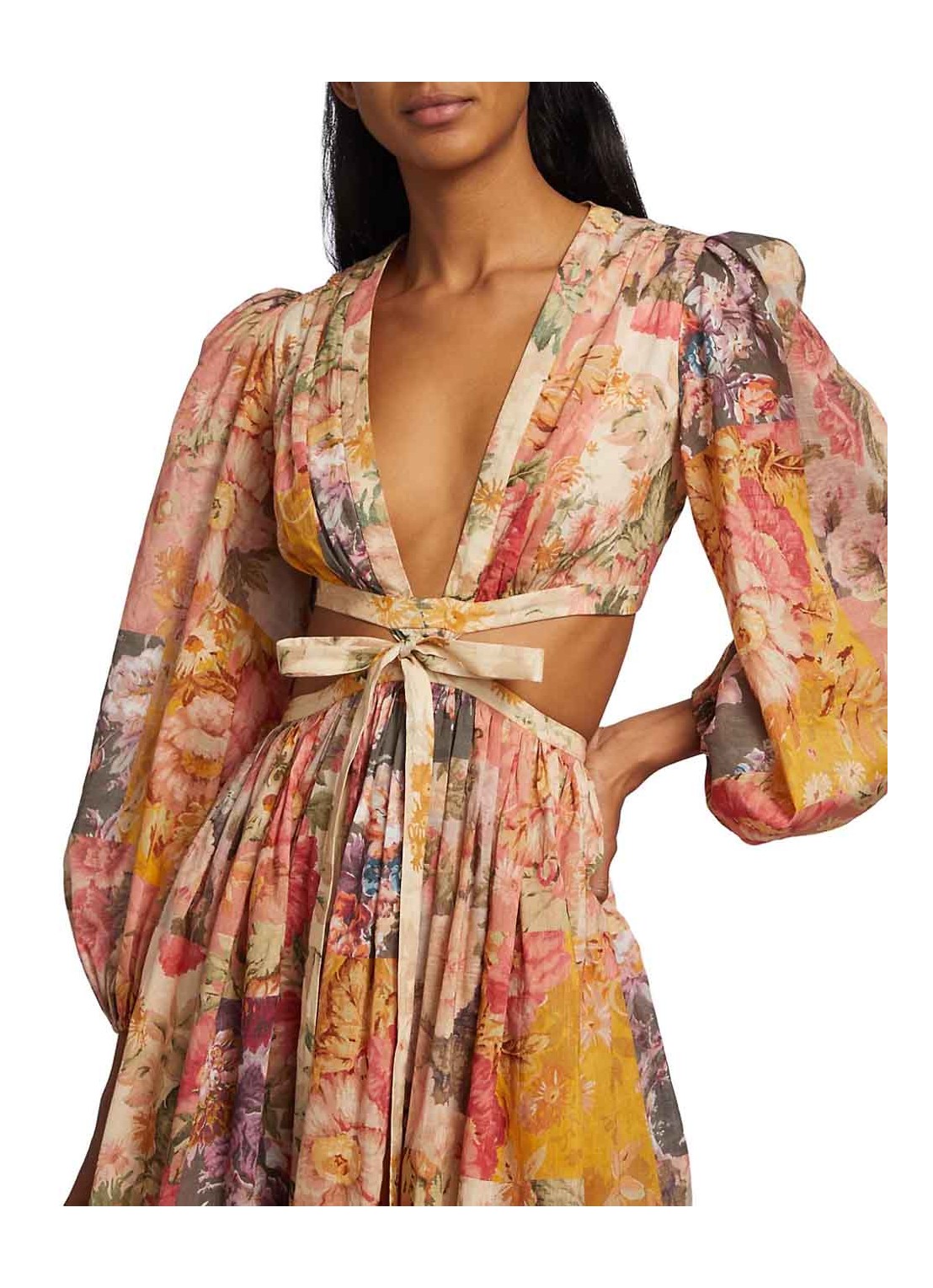 Zimmermann Pattie Patchwork Long Dress in a captivating print, Size 1 (AU 8-10), available for rent. This stunning dress combines a unique patchwork design with vibrant colors, creating a visually captivating ensemble. Ideal for special occasions or upscale events, this dress promises to make a fashion statement while ensuring a comfortable fit. Reserve it now for your upcoming event!