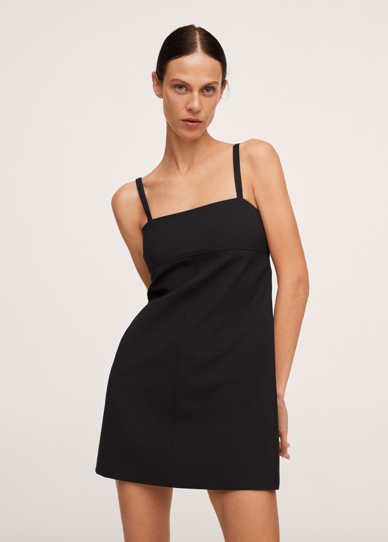 mango black dress Mango long sleeve mini dress with lace hem in black