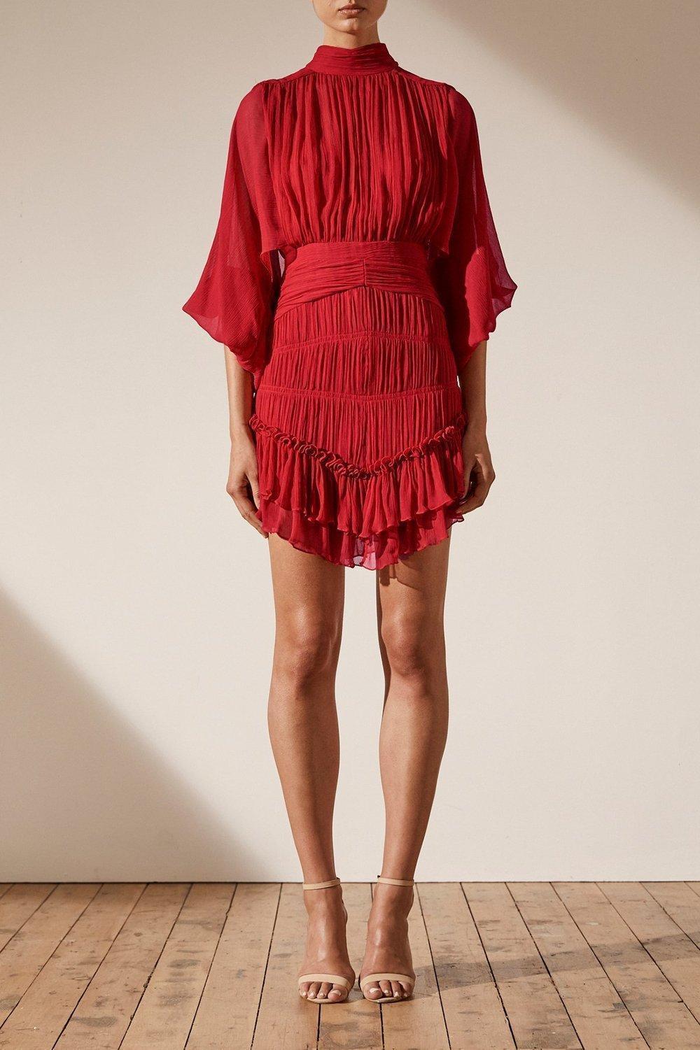shona joy red mini dress Shona Joy Clemence Long Sleeve Mini Dress Red – Size 8 – Rent a Dress