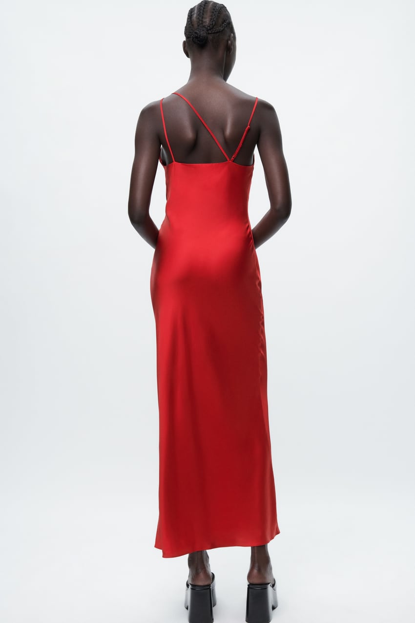 red satin dress zara OPEN BACK LONG SATIN DRESS - Bright red