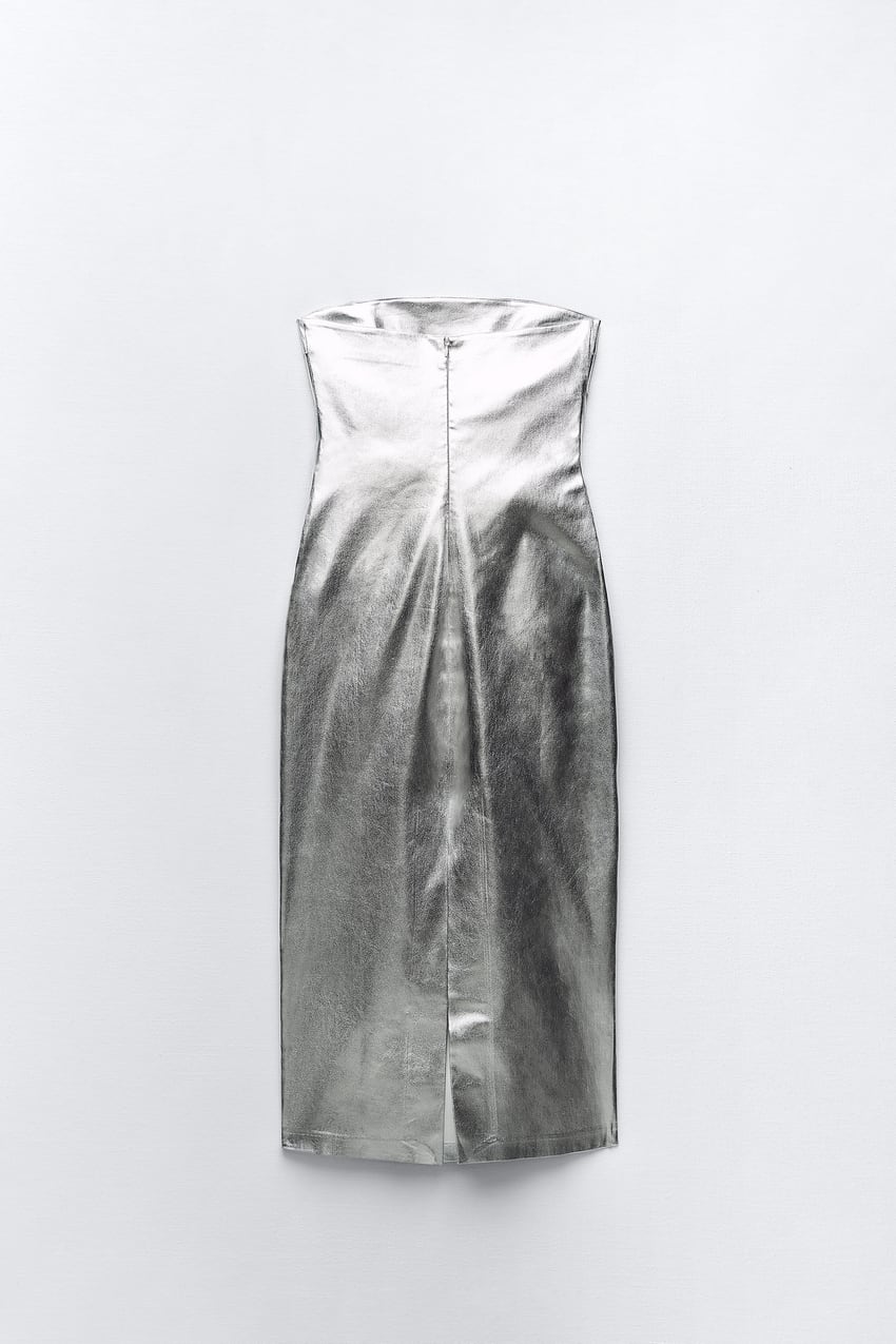 zara silver tube dress ZARA BNWT 2023. SILVER METALLIC TUBE DRESS STRAPLESS. 3152/390 SIZE S