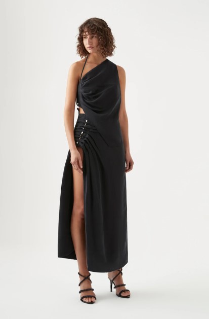 aje mika draped split midi dress Aje Allure Draped Cami & Mika Split Midi Skirt Set Black Size XS – Rent a  Dress