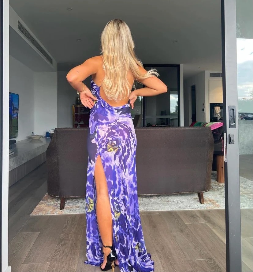 rat and boa purple and gold dress Liquid Gold