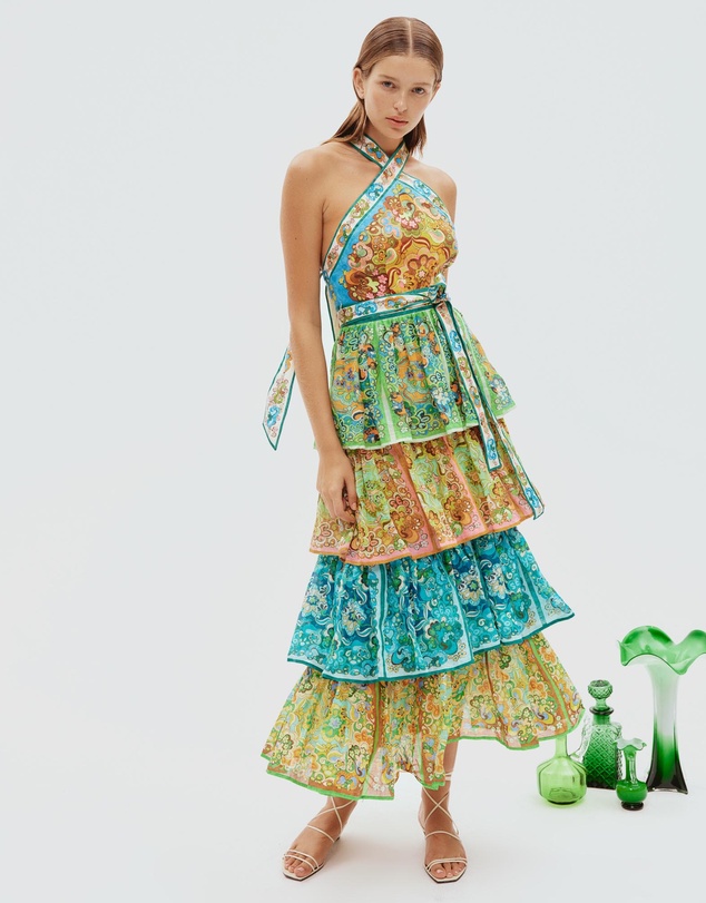 alemais halter dress Alemais linen printed halter dress