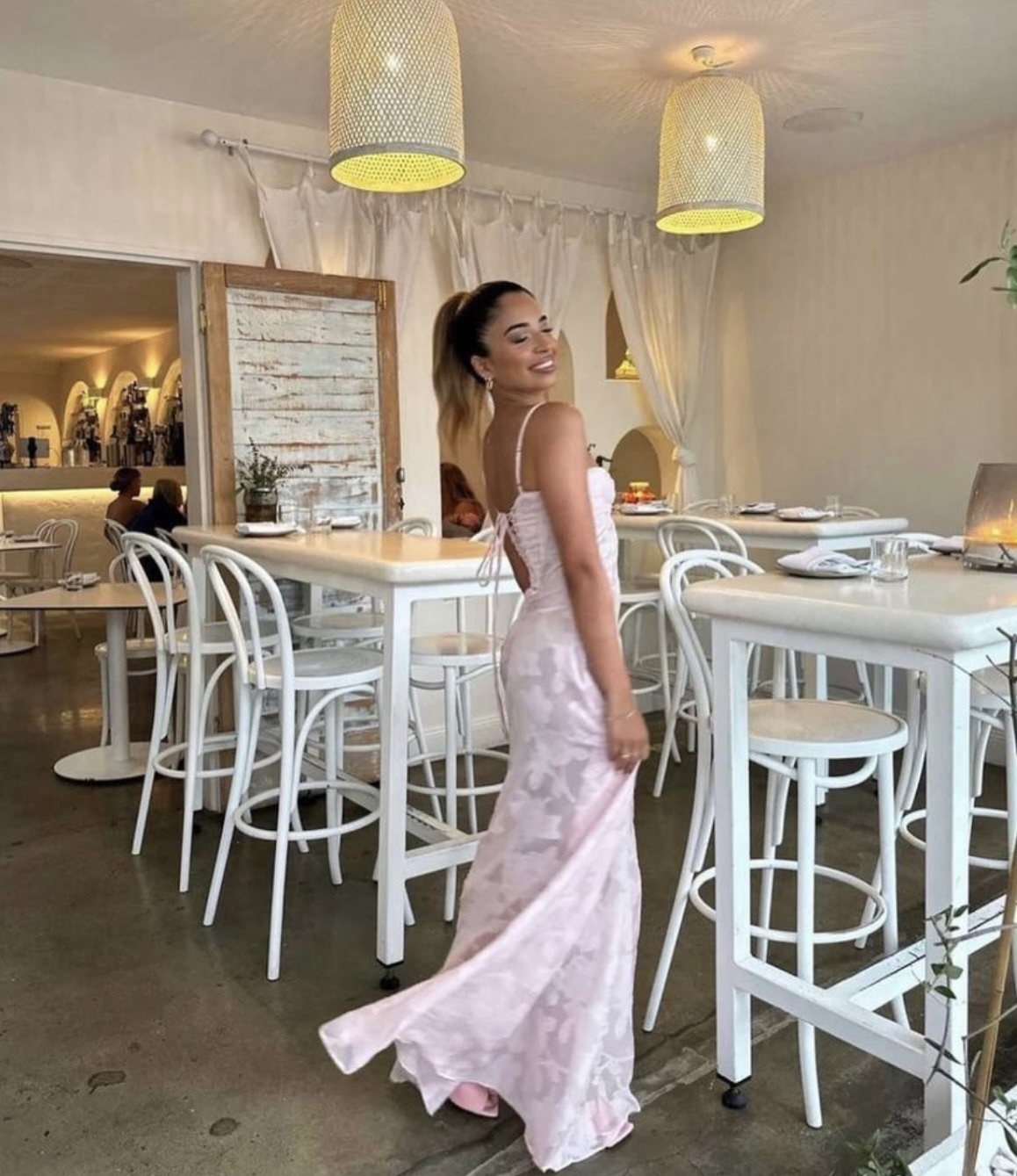 house of cb pink seren dress Clothing : Maxi Dresses : 'Seren' Soft Pink Floral Lace Back Maxi Dress