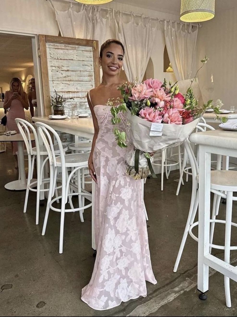 pink seren dress NEW House Of CB Seren Pink Floral Lace Back Maxi Dress Gown Romantic S A-C