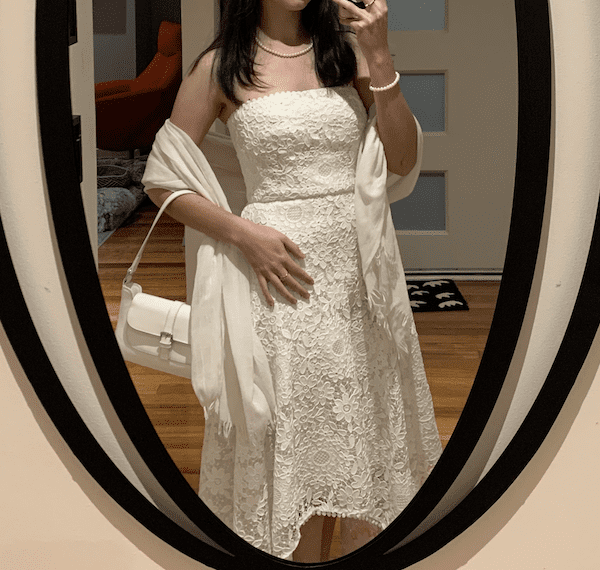 Monique Lhuillier Floral Lace Asymmetrical Dress
