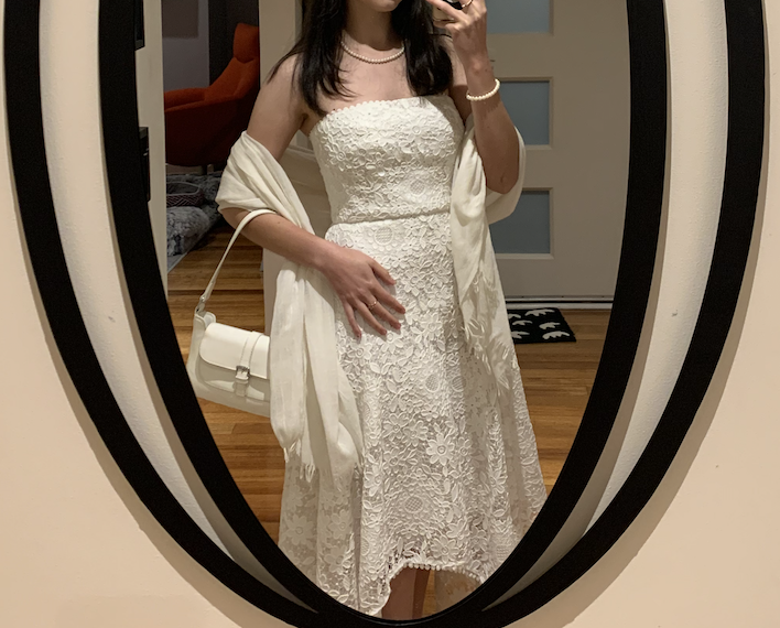 Monique Lhuillier Floral Lace Asymmetrical Dress Photo