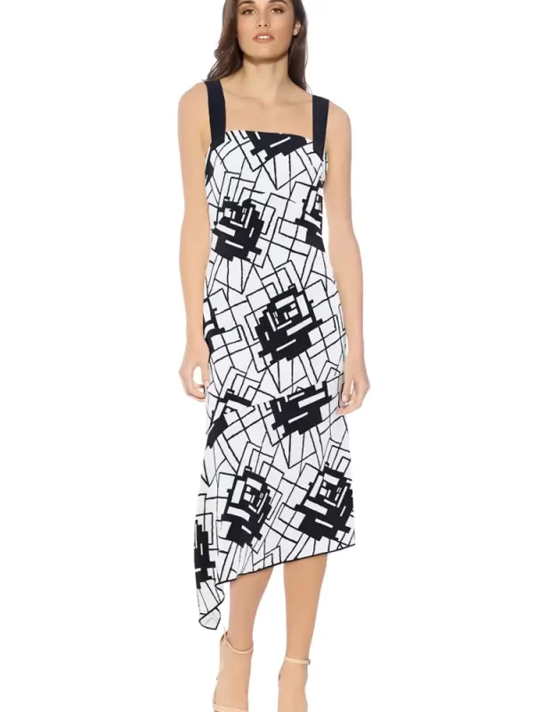 2133-manning cartell - geometry rules dress - black white - front (1)