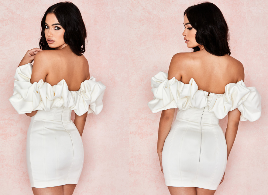 selena ivory satin ruffle strapless dress House of CB – Rent a Dress fall wedding bridesmaid dress