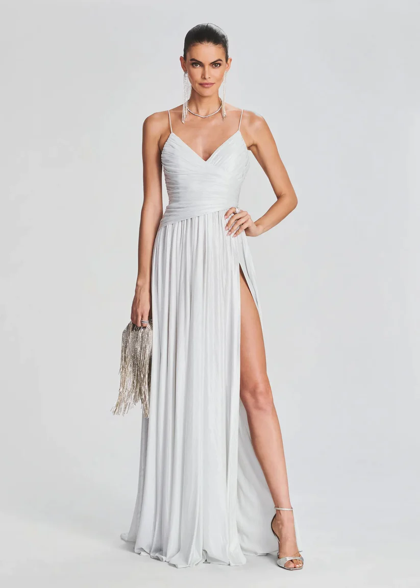 Retrofete Silver Doss Gown for Hire