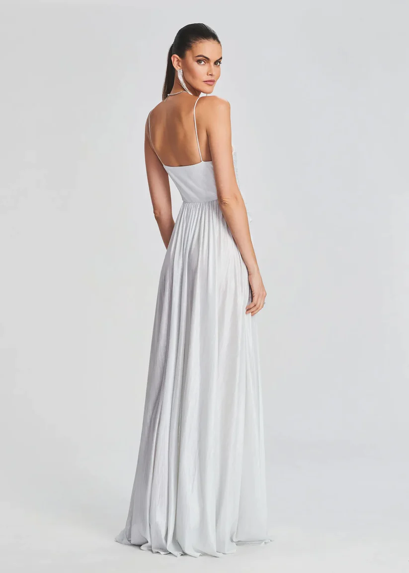 Retrofete Silver Doss Gown for Hire