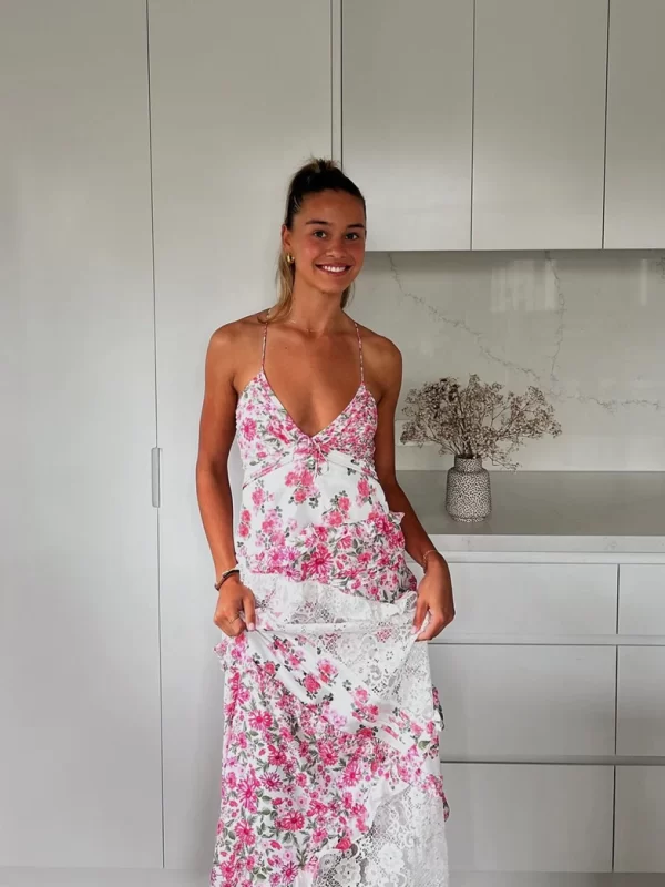For Love and Lemons Rosalyn Maxi Dress in Pink for rent.