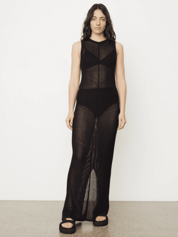 Shape up for the change of season with Incu Collection's newest arrivals. Made from a lightweight lyocell-blend fabric, the Stella Knit Dress is adorned with a textured, open knit design. It features ribbed trims and is finished with a split at the centre back. Wear yours with tonal undergarments for a statement look. - Textured open knit - Ribbed neckline and armhole - Split in centre back - Sleeveless silhouette - Longline maxi length