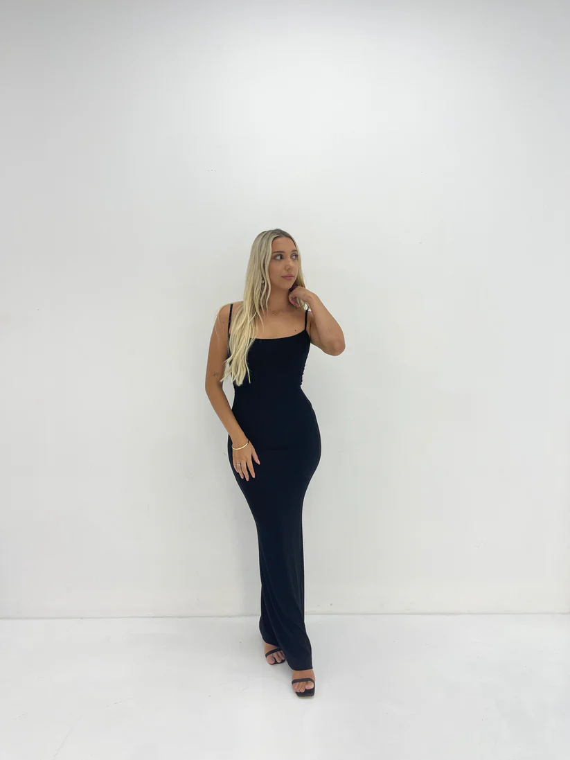 SKIMS LOUNGE SLIP DRESS IN BLACK FOR HIRE
