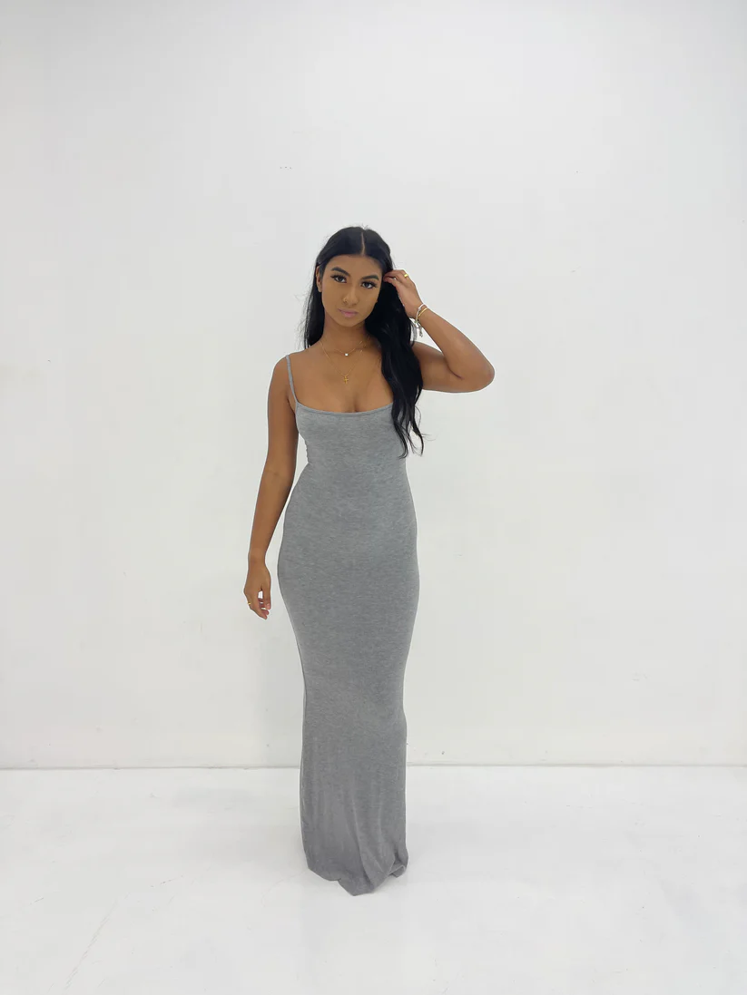 SKIMS LOUNGE SLIP DRESS IN GREY FOR HIRE