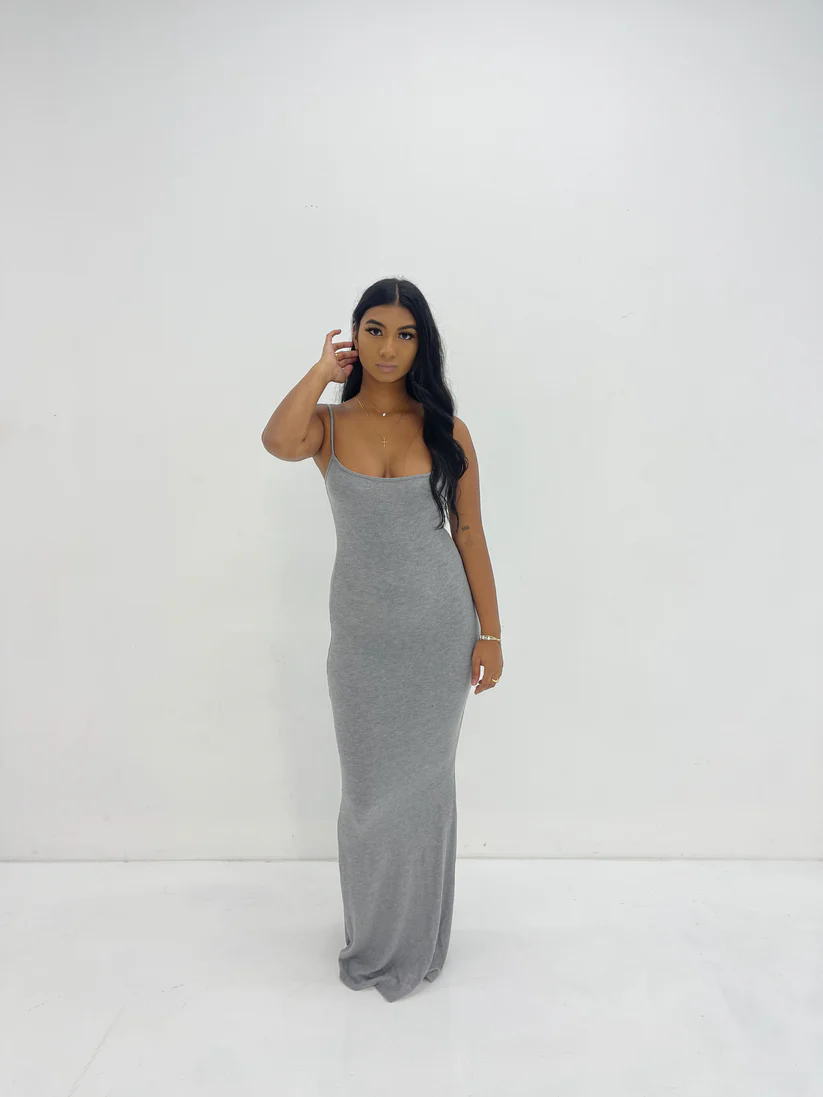 SKIMS LOUNGE SLIP DRESS IN GREY FOR HIRE