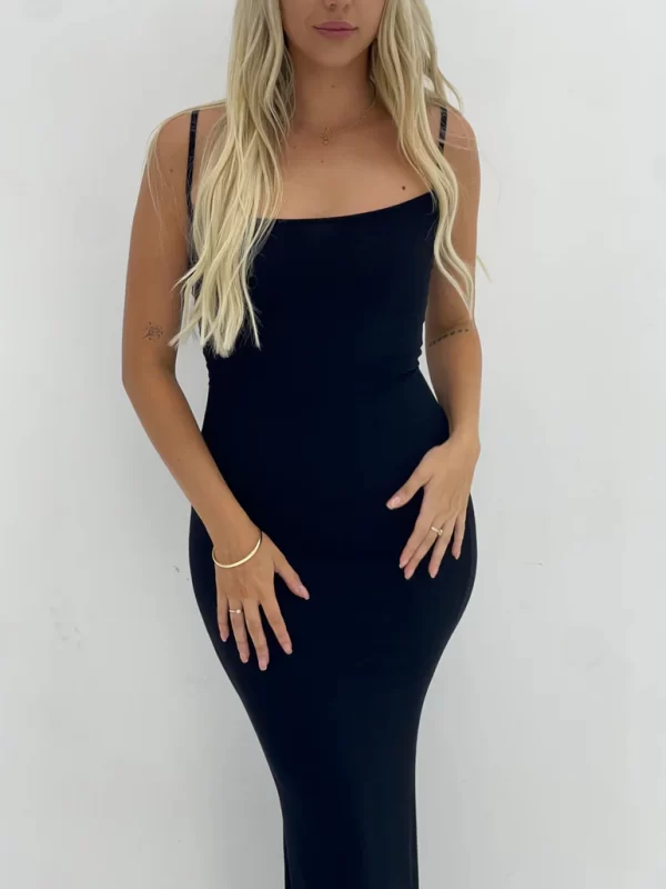 SKIMS LOUNGE SLIP DRESS IN BLACK FOR HIRE