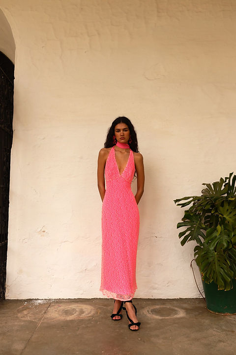 el in pink dress Elinor Maxi Dress in Slinky Baby Pink , Bodycon , Crew Neck