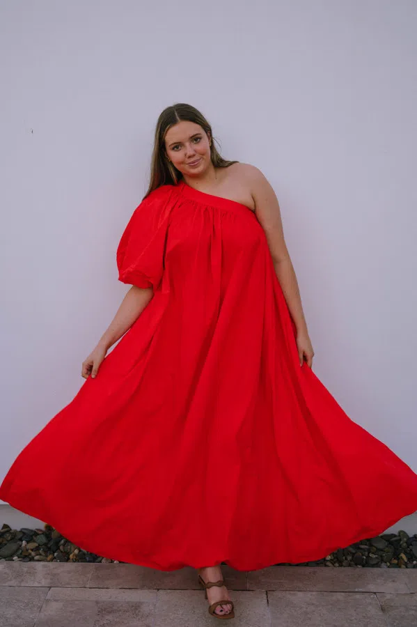 oroton one shoulder dress Oroton OROTON One Shoulder Bow Dress Red 14 – Rent a Dress