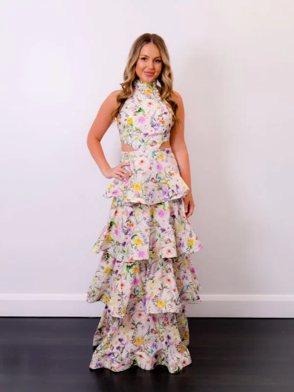 Aqua Blu Heather Dress In Jardine Print Dress Hire