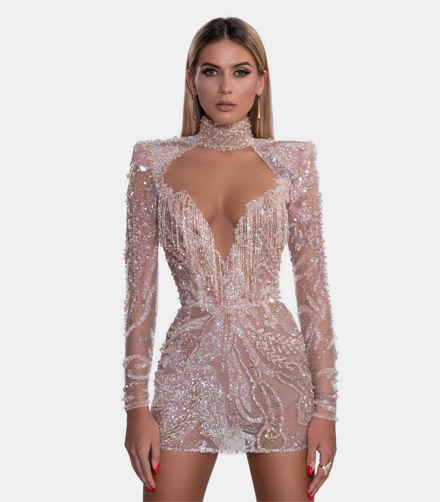 3264-short rosenude fringe corset dress albina dyla pink